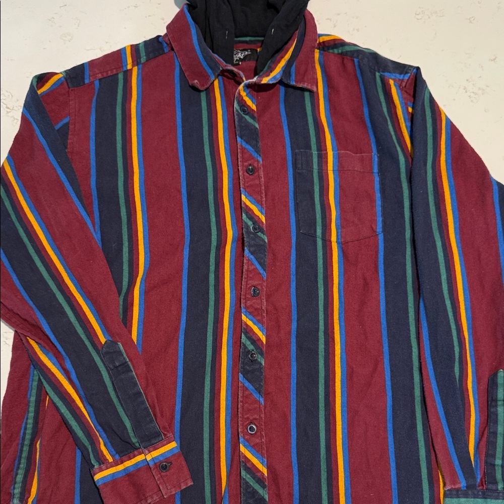 Striped Multicolor Button-Up Shirt 90s inspired